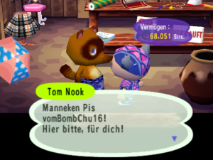 Tom Nook überreicht das Item.